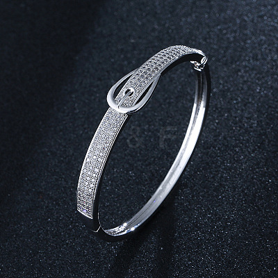 Brass Micro Pave Clear Cubic Zirconia Hinged Bangles for Women FS-WG52500-01-1