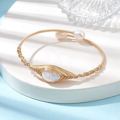 Natural Pearl Beaded Cuff Bangles BJEW-JB10120-01-1
