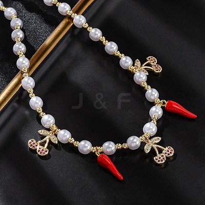 Brass Micro Pave Clear Cubic Zirconia Beaded Necklaces NJEW-Z059-06G-02-1