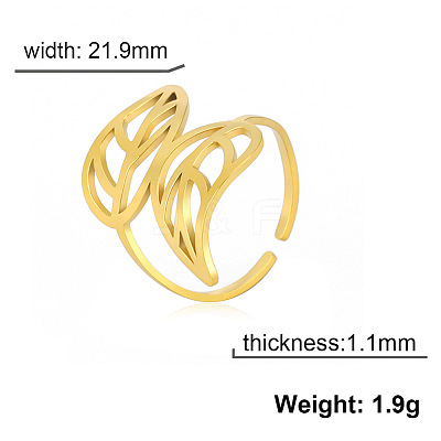 Hollow Out Leaf 201 Stainless Steel Adjustable Cuff Rings FS-WG4978C-02-1