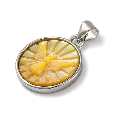 Natural Yellow Shell Carved Moth Pendants KK-D537-04P-01-1