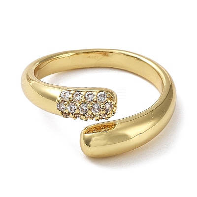 Rack Plating Brass Micro Pave Cubic Zirconia Open Cuff Rings RJEW-Q777-12G-1