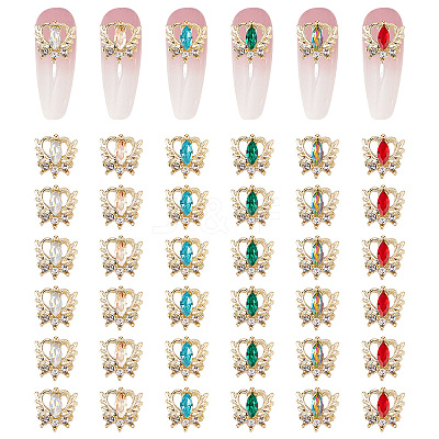 36Pcs 6 Colors Alloy Rhinestone Cabochons MRMJ-CP0001-08-1