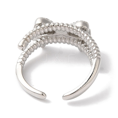 Bowknot Brass Micro Pave Clear Cubic Zirconia Open Cuff Rings for Women LS-RJEW-C098-02P-1