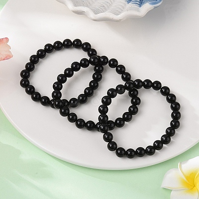 Natural Obsidian Beaded Stretch Bracelets BJEW-Q692-12-8mm-1
