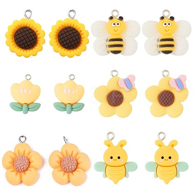12Pcs 6 Styles Opaque Resin Pendants RESI-TA0002-04-1