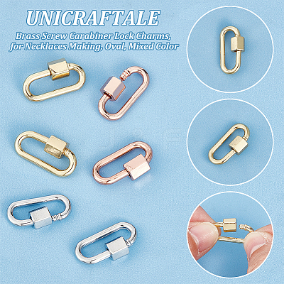 6Pcs 3 Colors Brass Screw Carabiner Lock Charms KK-UN0002-05-1