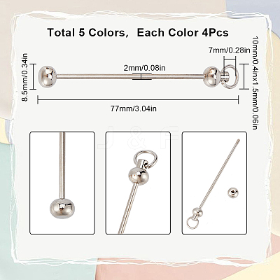20Pcs 5 Colors Iron Bar Beadable Keychain for Jewelry Making DIY Crafts KEYC-SC0001-11-1