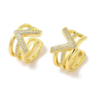 Brass Micro Pave Clear Cubic Zirconia Cuff Earrings for Women EJEW-I305-42G-1