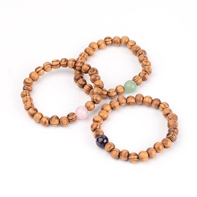 Wood Beaded Stretch Bracelets BJEW-JB01941-1