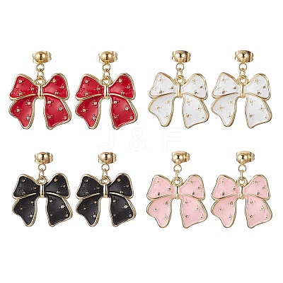 Bowknot Alloy Enamel Dangle Stud Earrings EJEW-JE06449-1