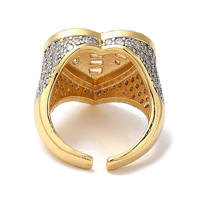 Brass Micro Pave Cubic Zirconia Cuff Rings for Women RJEW-G325-07GP-1