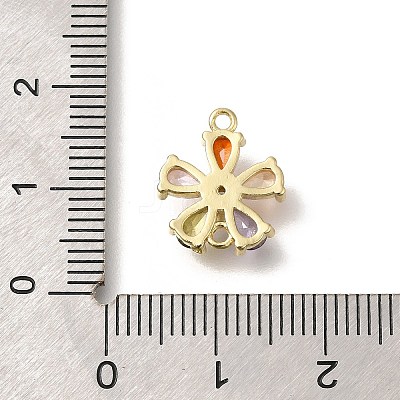 Brass Pave Glass Flower Connector Charms KK-M295-17G-03-1