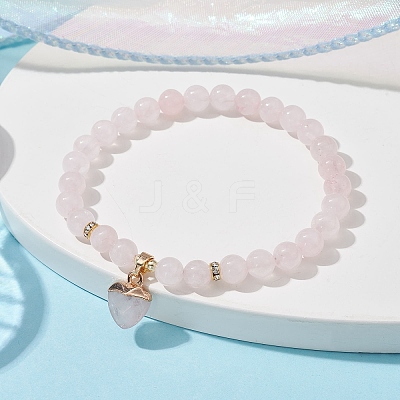 Natural Rose Quartz Round Beaded Stretch Bracelets BJEW-JB09727-03-1