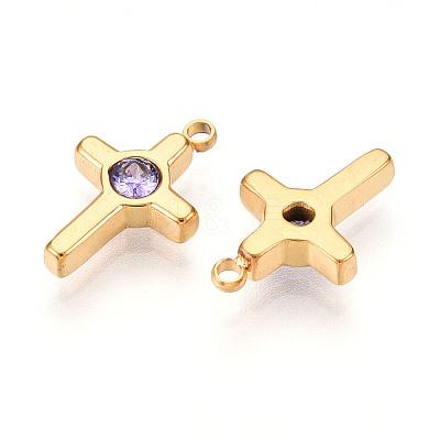 Ion Plating(IP) 304 Stainless Steel Micro Pave Cubic Zirconia Charms STAS-N110-01E-G-1