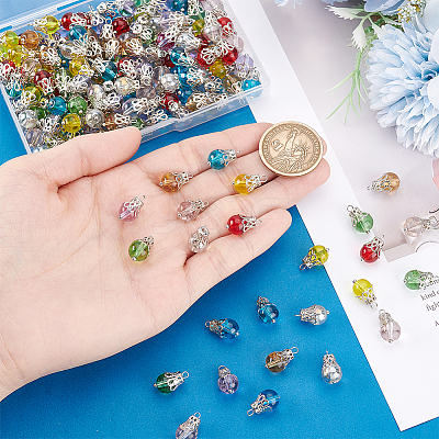 160Pcs 8 Colors Glass Charms PALLOY-PHE00017-1