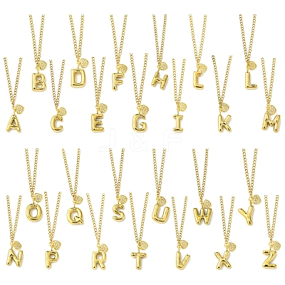 304 Stainless Steel Clear Cubic Zirconia Heart & Letter Pendant Curb Chain Necklaces for Women NJEW-FS00012-27P-1