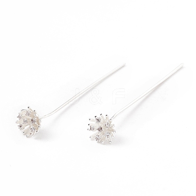 Brass Micro Pave Clear Cubic Zirconia Flower Head Pins KK-G413-01S-1