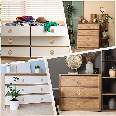 Rattan Woven & Wood Round Drawer Knobs DIY-WH20410-01A-1