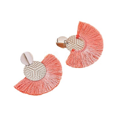 Flat Round with Fan Bohemian Style Iron Tassel Stud Earrings FS-WGA1D99-03-1