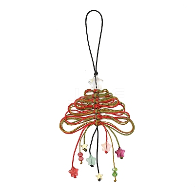 Glass & Braided Nylon Pendant Decoration HJEW-TA00490-1