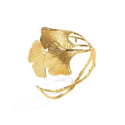 304 Stainless Steel Vintage Leaf Open Cuff Bangles for Women EU1082-1