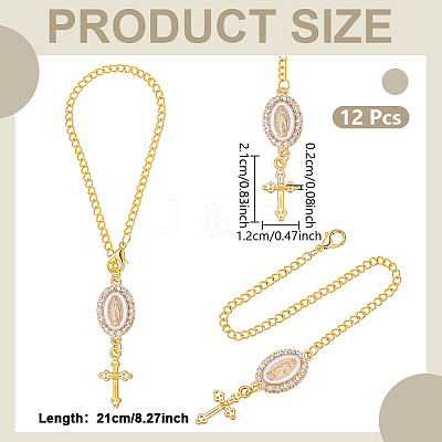 12Pcs Oval with Virgin Mary & Cross Alloy & Iron Pendant Decoration HJEW-NB0002-30B-1