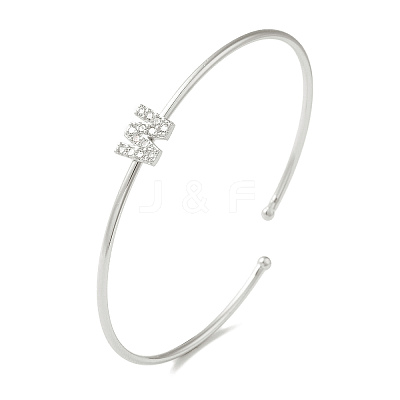 Rack Plating Brass Micro Pave Clear Cubic Zirconia Letter Open Cuff Bangles BJEW-A018-01P-W-1