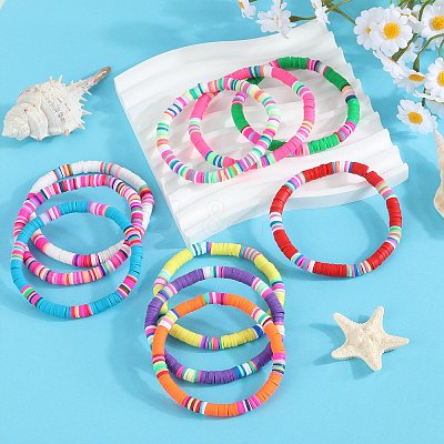 10Pcs Polymer Clay Bracelets BJEW-SW001601-1