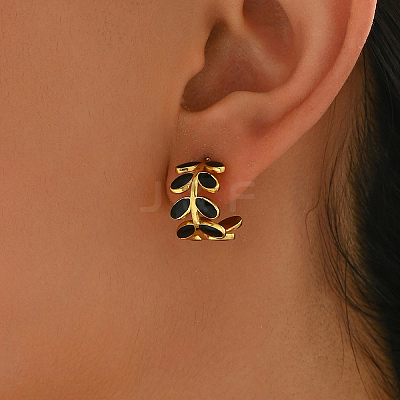 201 Stainless Steel Leaf Stud Earrings HA6240-1-1