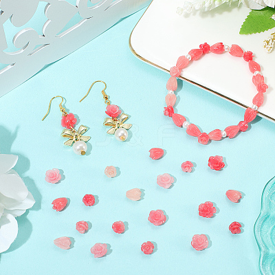 60Pcs 3 Styles Synthetic Coral Carved Beads CORA-SC0001-08-1