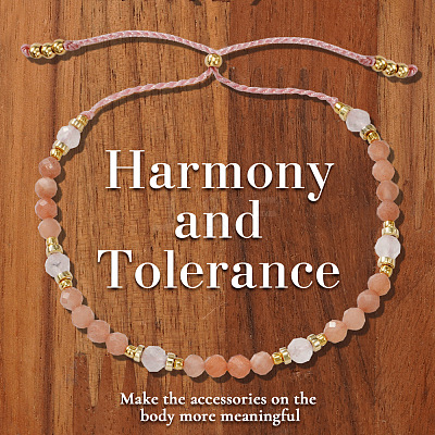 Adjustable Natrural Sunstone & Quartz Crystal Beads Slider Bracelets for Women UF4729-1