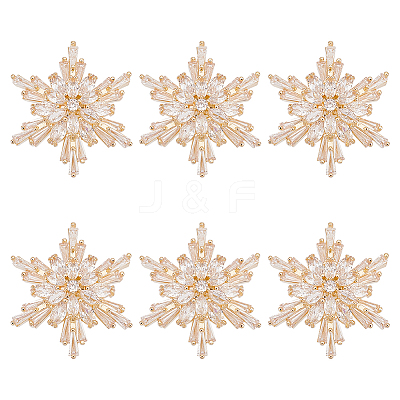 6Pcs 1-Hole Brass Micro Pave Clear Cubic Zirconia Shank Buttons BUTT-FG0001-35G-1