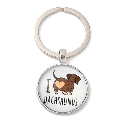 Half Round/Dome Alloy & Glass Pendant Keychain KEYC-D020-01P-03-1
