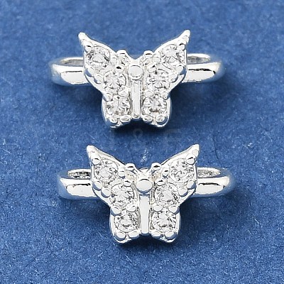 Brass Micro Pave Clear Cubic Zirconia 2-Loop Butterfly Spacer Bars KK-C258-14S-1