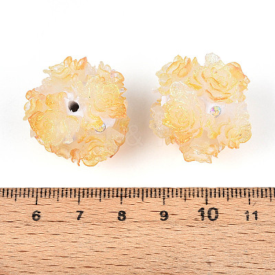 Polymer Clay Rhinestone Beads with Embossed Resin Roses RESI-T059-04K-1