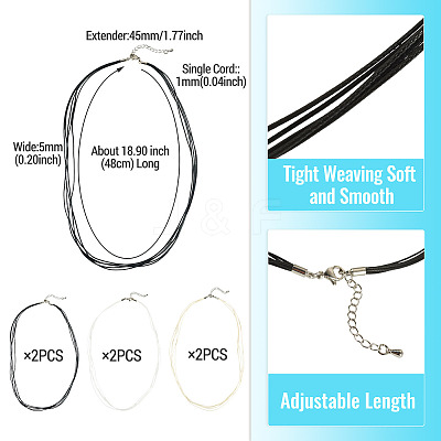 6Pcs 3 Colors 1MM Polyester&Cotton Waxed Cord 5-Strand Necklace Making MAK-TA0001-37-1