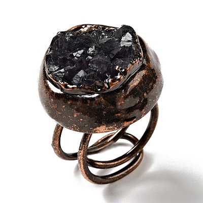 Natural Amethyst Druzy Adjustable Ring G-D468-31R-1