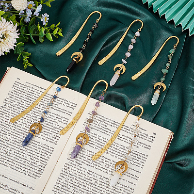 Bullet Natural Gemstone Bookmark AJEW-SC00013-1