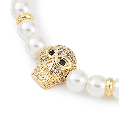 Rack Plating Brass Micro Pave Cubic Zirconia Charm Bracelets BJEW-P341-11G-02-1