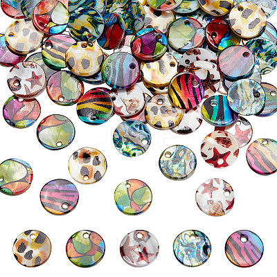 80Pcs 5 Styles Printed Freshwater Shell Charms SHEL-AR0001-11-1