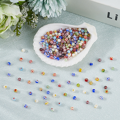 3 Strands Handmade Millefiori Glass Round Bead Strands LAMP-LT0001-16A-1