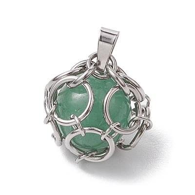 Stainless Steel Braided Pacrame Pouch Gemstone Pendants PALLOY-JF02735-02-1