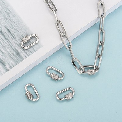 Brass Micro Pave Cubic Zirconia Screw Carabiner Lock Charms ZIRC-G160-22P-1