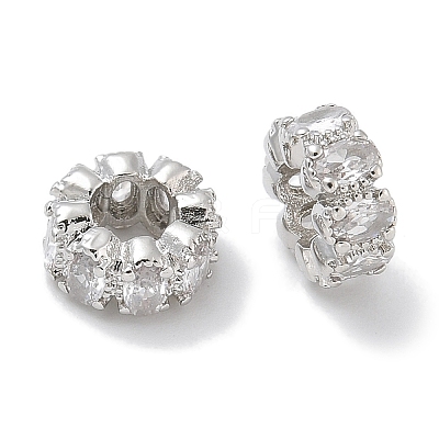Brass Micro Pave Clear Cubic Zirconia Rondelle European Beads KK-L224-034P-1