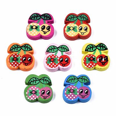 6 Styles Printed Natural Wooden Beads WOOD-S055-33-1