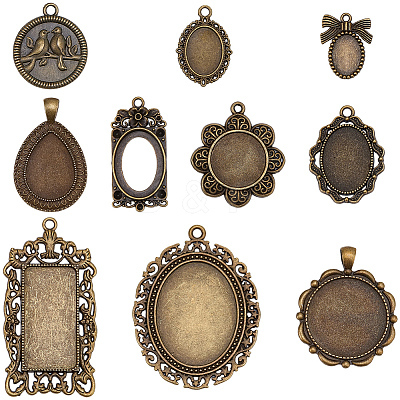 20Pcs 10 Styles Tibetan Style Zinc Alloy Pendant Cabochon Settings TIBEP-SC0003-50-1