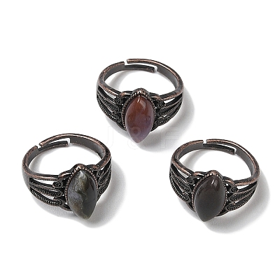 Natural Gemstone Horse Eye Adjustable Rings RJEW-K271-05R-1