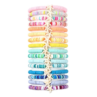 16Pcs 16 Styles Summer Starfish Synthetic Turquoise Bracelet Sets BJEW-JB10912-1