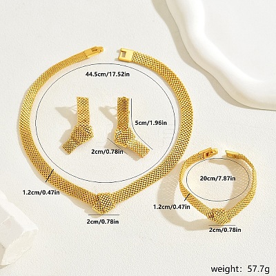 Exaggerated European Style Knot Shape Iron Mesh Chain Necklace & Bracelet & Dangle Stud Earring Jewelry Sets for Banquet VY1007-1